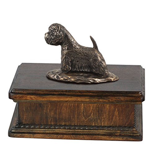 Art-Dog Custom Dog Mama Sitting Statue Urna Commemorativa - Bronzo Fuso A Freddo Fatto A Mano Su Base In Betulla - 24,5X29X21Cm - 5L - Terrier Bianco