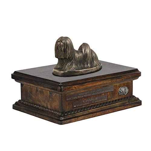 Art-Dog Urna Commemorativa Con Statua Personalizzata Per Cane Seduto - Bronzo Fuso A Freddo Fatto A Mano Su Base In Betulla - Urna Per Ceneri Di Cane