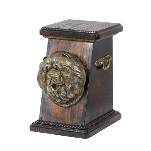 Art-Dog Urna Commemorativa Per Cani Personalizzata – Scatola Commemorativa Fatta A Mano – Testa Di Cane In Bronzo Fuso A Freddo Su Base In Betulla – 1