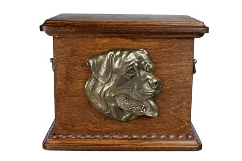 Art-Dog Urna Per Ceneri Di Cane - Memoriale Fatto A Mano Con Rilievo, Incisione Personalizzata E Busto In Bronzo Fuso A Freddo - 8,3X11,4X8,7" - Rottw
