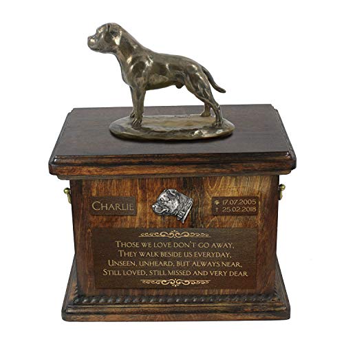 Art-Dog Urna Commemorativa Con Statua Personalizzata Per Cane Seduto - Bronzo Fuso A Freddo Fatto A Mano Su Base In Betulla - 8,3X11,4X8,7-5L - Staffo