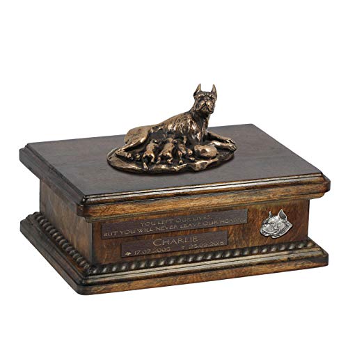 Art-Dog Urna Commemorativa Con Statua Personalizzata Per Cane Seduto - Bronzo Fuso A Freddo Fatto A Mano Su Base In Betulla - Urna Per Ceneri Di Cane