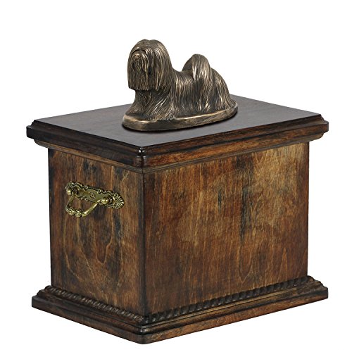 Art-Dog Urna Commemorativa Con Statua Personalizzata Per Cane Seduto - Bronzo Fuso A Freddo Fatto A Mano Su Base In Betulla - Urna Robusta Ed Elegante