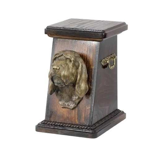 Art-Dog Urna Commemorativa Per Cani Personalizzata – Scatola Commemorativa Fatta A Mano – Testa Di Cane In Bronzo Fuso A Freddo Su Base In Betulla – 1