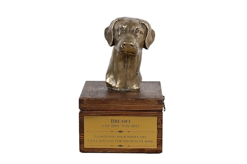 Art-Dog Urna Commemorativa Per Cani Personalizzata Fatta A Mano - Testa Di Cane In Bronzo Fuso A Freddo Su Base In Betulla - 16X28X16 Cm - Dobermann I