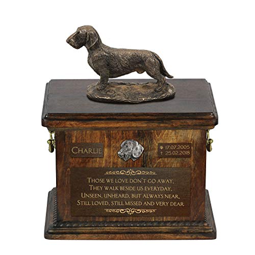 Art-Dog Urna Commemorativa Con Statua Personalizzata Per Cane Seduto - Bronzo Fuso A Freddo Fatto A Mano Su Base In Betulla - 8,3X11,4X8,7-5L - Bassot