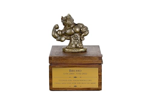 Art-Dog Urna Commemorativa Per Cani Personalizzata Fatta A Mano - Testa Di Cane In Bronzo Fuso A Freddo Su Base In Betulla - 16X28X16 Cm - Bull Terrie