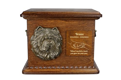 Art-Dog Urna Per Ceneri Di Cane - Memoriale Fatto A Mano Con Rilievo, Incisione Personalizzata E Busto In Bronzo Fuso A Freddo - 8,3X11,4X8,7" - Chow