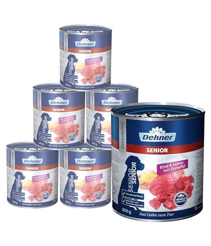 Dehner Premium Cibo Per Cani Senior, Bovino E Agnello Con Patate, 6 X 800 G (4,8 Kg)