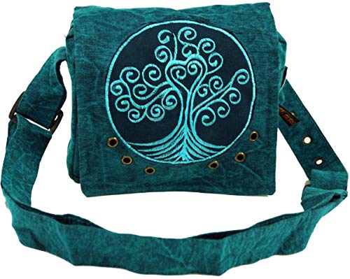 Guru Shop Ethno Schultertasche, Nepaltsche Stonewash `Tree Of Life` - Petrol, Herren/Damen, Blau, Baumwolle, Size:One Size, 20X20X6 Cm, Alternative Um