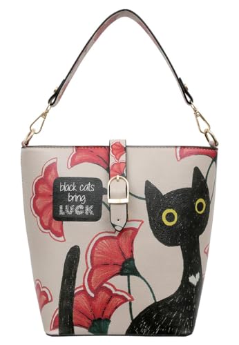 Dogo Femme Cuir Vegan Multicolore Fait Main Et Mode Sac À Main - Black Cats Bring Luck Motif