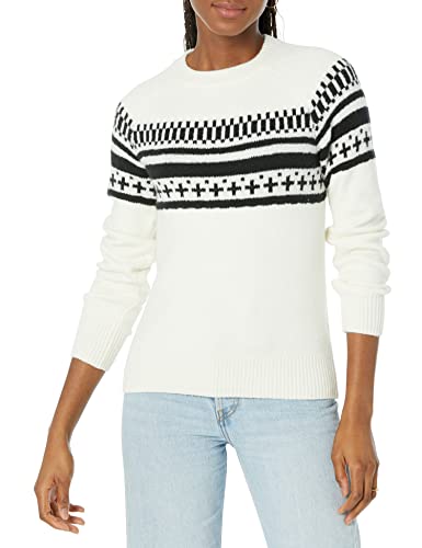 Amazon Essentials Maglione Novelty A Girocollo Morbido Al Tatto Donna, Bianco Nero Simplified Fairisle, Xs