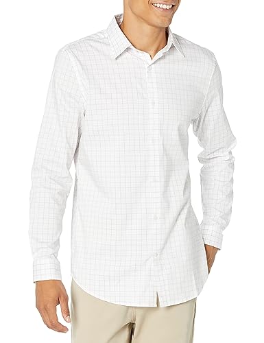 Amazon Essentials Camicia Elegante Elasticizzata A Manica Lunga Vestibilità Slim Uomo, Lavanda Bianco A Quadri, L