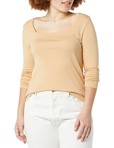 Amazon Essentials T-Shirt Aderente Con Scollo Quadrato A Maniche Lunghe Donna, Cammello Chiaro, Xs