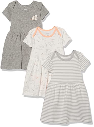 Amazon Essentials Vestito A Maniche Corte Bimba, Pacco Da 3, Bianco Carrots/Grigio Righe/Grigio Scuro Coniglietto, Prematuro