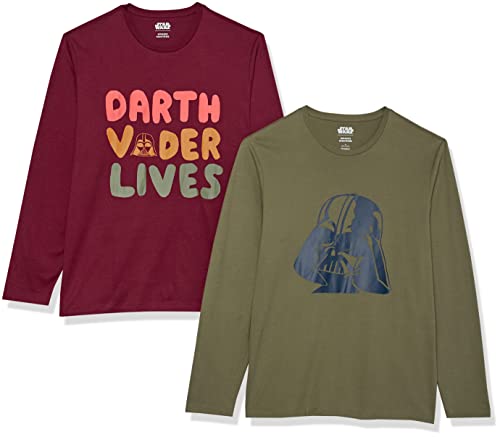 Amazon Essentials Disney | Marvel | Star Wars T-Shirt A Maniche Lunghe Uomo, Pacco Da 2, Star Wars - Fener, S