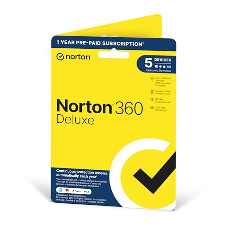 Norton 360 Deluxe 2020 | 5 Devices | 1 Year | Includes Secure Vpn And Password Manager | Pcs, Mac, Smartphones And Tablets | Activation Code By Post
