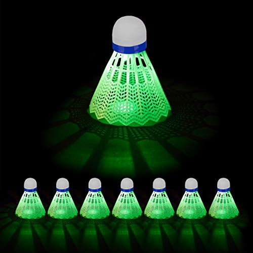 Relaxdays Volano Badminton, Set Di 8 Palline Luminose, Palle Gomma Piuma, Luce Led, Hxd: 8,5 X 6,5 Cm, Esterno, Bianco Unisex Adulto, 8 Pz