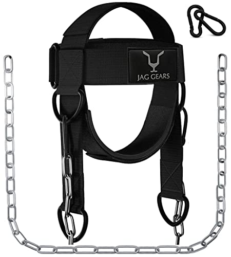 Jag Gears Allenamento Collo Imbracatura – Collo Trainer 7 Mm Neoprene Imbottito Con Catena In Acciaio Regolabile Lunga 110 Cm Per Palestra, Corsa, Box