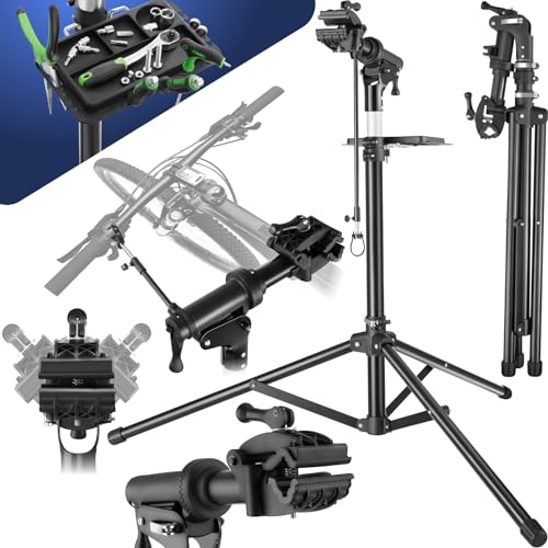 Tectake® Cavalletto Manutenzione Bici, Cavalletto Per Bici Pieghevole, Cavalletto Bicicletta Antiscivolo, Girevole, Altezza Regolabile, Stabilizzatore