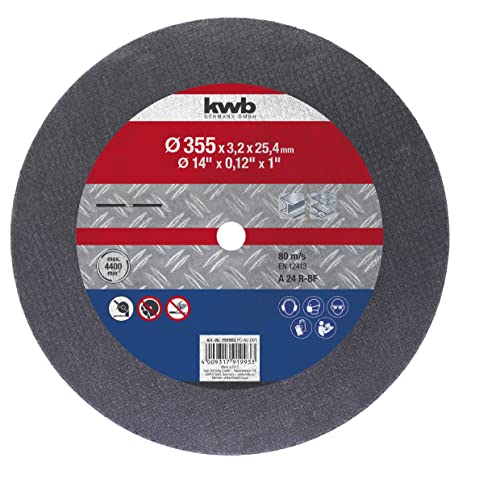 Kwb Disco Da Taglio In Metallo, 355 Mm, Spessore 3,2 Mm, Per Seghe Da Taglio, Tagliatrici E Taglierini, Con Rinforzo In Fibra Di Vetro, Legato In Resi