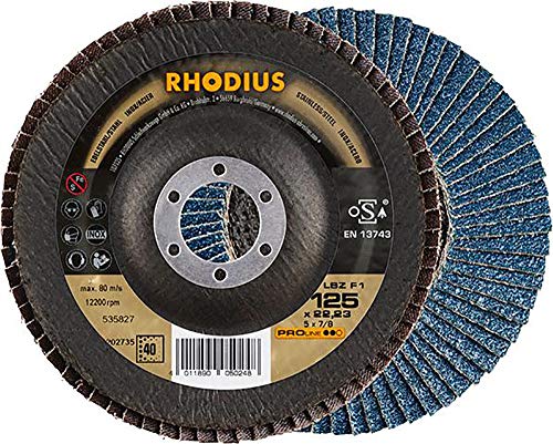Rhodius 205584 - Disco Lamellare Lsz F1, Diametro 125 Mm, Diametro Interno 22,2 Mm, Grana 40, 1 Pezzo