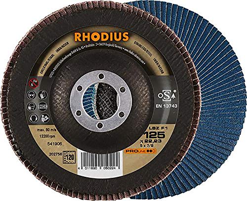 Rhodius 205587 - Disco Lamellare Lsz F1, Diametro 125 Mm, Diametro Interno 22,2 Mm, Grana 120, 1 Pezzo