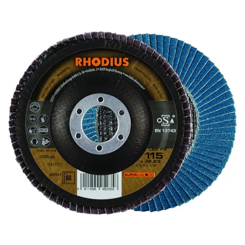 Rhodius Lsz F2 | 5 Dischi Lamellari Ø 115 Mm, Grana 60 | Made In Germany | Dischi Abrasivi Metallici Per Smerigliatrice Angolare | Disco Lamellare | S