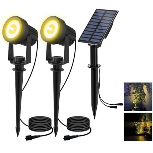 T-Sun Faretti Solari Esterno, 2-In-1 Bianchi Caldi 3000K Lampade Solari Da Giardino, 2 Livelli Di Luminosità, Impermeabili Ip65, Luci A Energia Solare