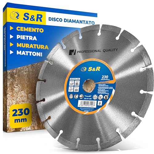 S&R Disco Diamantato Smerigliatrice 230 X 22,2 Mm Standard Universale Per Cemento Calcestruzzo Pietra, Mattoni Terracotta Saldato Al Laser. Taglio A S