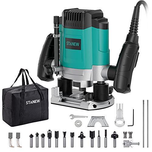 Fresatrice Verticale Elettrica 1200 W 16000-30000 Rpm Stanew, Fresatrice Per Legno Multifunzionale Con Set Di 12 Frese,6 Velocità, Regolazione Della P