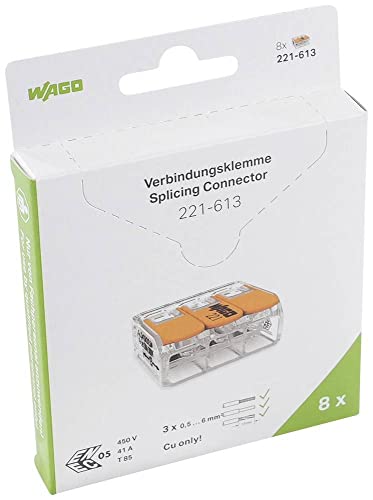 Wago Terminali Di Collegamento 221-613 | 3 Poli, Fino A 6 Mm², Connettori Per Cavi Compact Con Leva Per Tutti I Tipi Di Conduttori In Tutto Il Mondo,