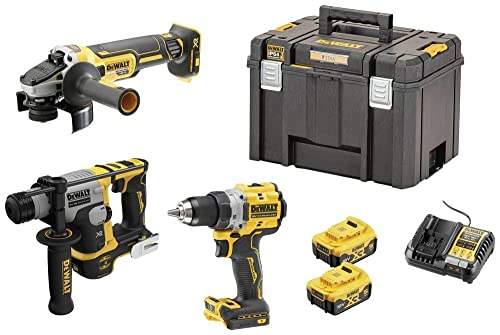 Dewalt Kit 3 Strumenti Xr 18 V 5 Ah Brushless Trapano Avvitatore Dcd800 + Perforatore Sds Plus Dch172 + Smerigliatrice Angolare Dcg405-Dck355P2T-Qw