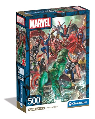 Clementoni Marvel-500 Pezzi, Poster Incluso, Marvel, Puzzle Supereroi, Divertimento Per Adulti, Made In Italy, 35546, Multicolore, Clementoni-35546