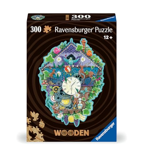 Ravensburger - Puzzle Wooden In Legno, 300 Pezzi, Tema Cooku Clock Con 25 Piccole Sagome In Legno, Puzzle Animali, Idea Regalo 10+ Anni