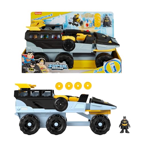 Fisher-Price Imaginext Dc Super Friends - Batman Bat-Carro Armato Trasformabile, Veicolo Con Luci, Suoni E Modalità Combattimento, Personaggio Batman