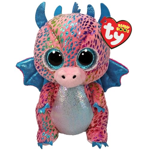 Ty Beanie Boos Flint Il Draghetto Rosa Con Occhioni Azzurri Glitter, Il Peluche Con Gli Occhi Grandi Scintillanti, 15 Cm, T37346