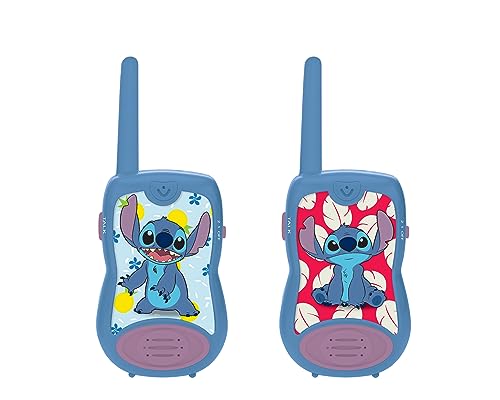 Lexibook Disney Stitch-Walkie Talkies, 200M, Set Bambini, 2 Canali Di Comunicazione, Clip Da Cintura, Blu/Viola, Colore Bianco, Tw12D