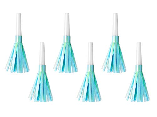 Partydeco- Conf.6 Trombette Fischietti Con Frange Azzurre Per Feste E Compleanni, Colore, Hor1-011