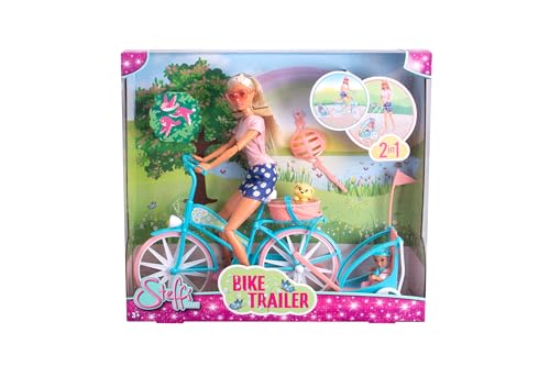 Simba Steffi Love Bike Trailer 105733709 - Bambola Giocattolo Sulla Bicicletta Con Rimorchio Per Bambini, Cane E Caschi, Dai 3 Anni In Su