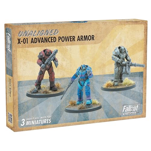 Modiphius Intrattenimento: Fallout: Wasteland Warfare - Unaligned: X-01 Power Armor - 3 Figure, Miniature Non Dipinte, Basi Sceniche, Miniature Da Tav