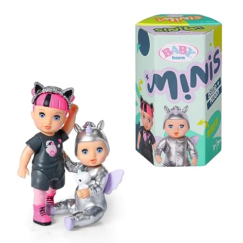 Baby Born Minis Online Confezione Doppia 4 Noah E Billie 906057 - Bambola Da 6.5 Cm Con Vestito Metallizzato E Bambola Da 7 Cm Con Fascia Rimovibile -