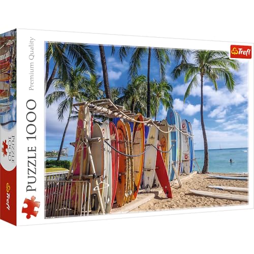 Trefl - Spiaggia Di Waikiki, Hawaii- Puzzle 1000 Pezzi - Puzzle Moderno Per Appassionati Di Surf, Usa, Fai Da Te, Intrattenimento Creativo, Divertimen