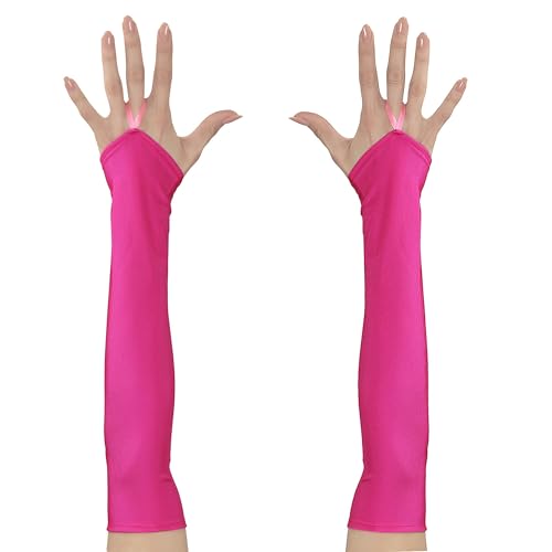 "Neon Pink Fingerless Satin Gloves - 43 Cm" - (One Size Fits Most Adult)