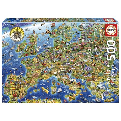 Educa - Puzzle 500 Pezzi Per Adulti | Simboli Dell'Europa. Pezzi Perfettamente Finiti E Sicuri Per I Bambini. Misura Montata: 48 X 34 Cm. Include Coll