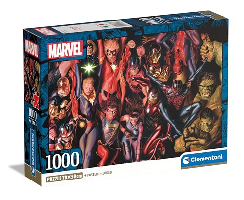 Clementoni Marvel-1000 Pezzi, Poster Incluso, Marvel, Puzzle Supereroi, Divertimento Per Adulti, Made In Italy, 39857, Multicolore