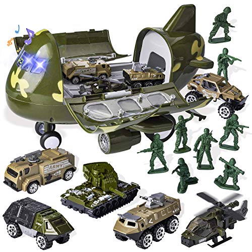 Joyin 15 Pz Giocattolo Aereo Da Trasporto Cargo Militare Ad Attrito Con Auto Militari Pressofuse Inclusi 6 Giocattoli Pressofusi Per Veicoli Militari