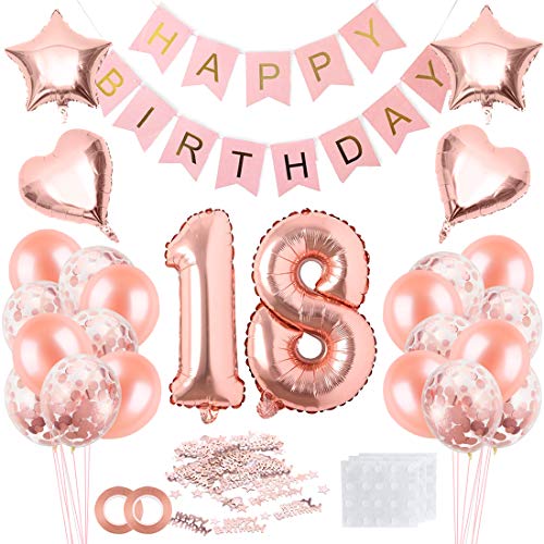 18 Anni Compleanno Bambina, Addobbi 18 Anni Compleanno Bambina, Palloncini 18 Anni Bambina, Decorazioni Compleanno Rosa Gold, Compleanno Banner