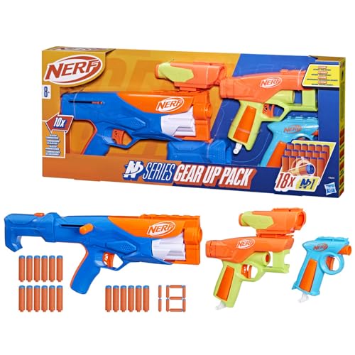 Nerf N Series, Pacchetto Di Equipaggiamento, Confezione Da 3 Blaster, 18 Dardi Nerf N1, Compatibili Solo Con Blaster Nerf N Series