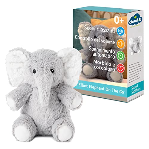 Cloud B Travel Soothing Sound Machine | Cuddly Stuffed Animal | 4 White Noise And 4 Lullabies | Auto-Shutoff | Elliot Elephant On The Go